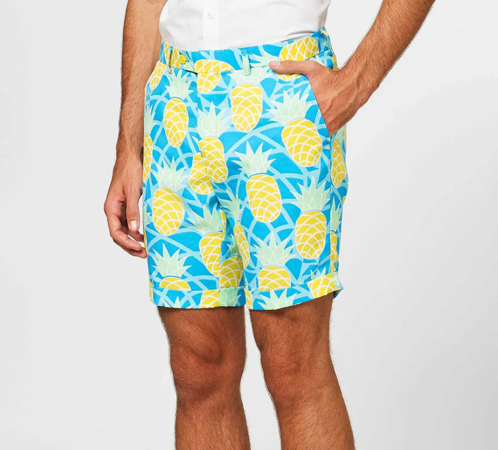 OppoSuits Pineapple Prince Shorts Men's Medium Pockets Tropical Maximalism
